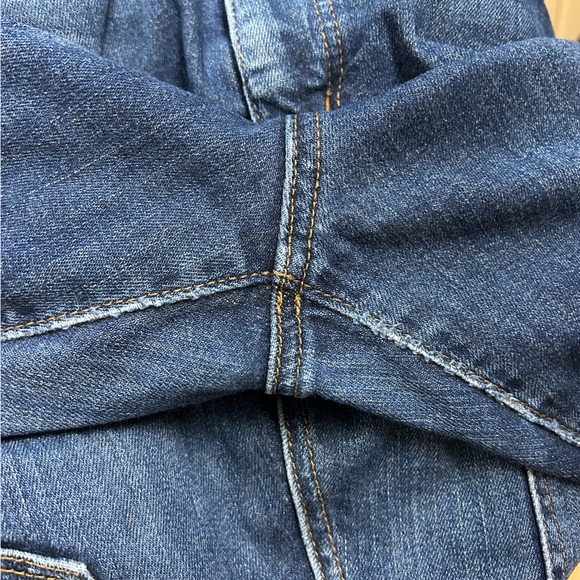 LOFT The Kick Crop High Waist Flare Deconstructed Hem 10 Dark Wash Distressed - Picture 11 of 15